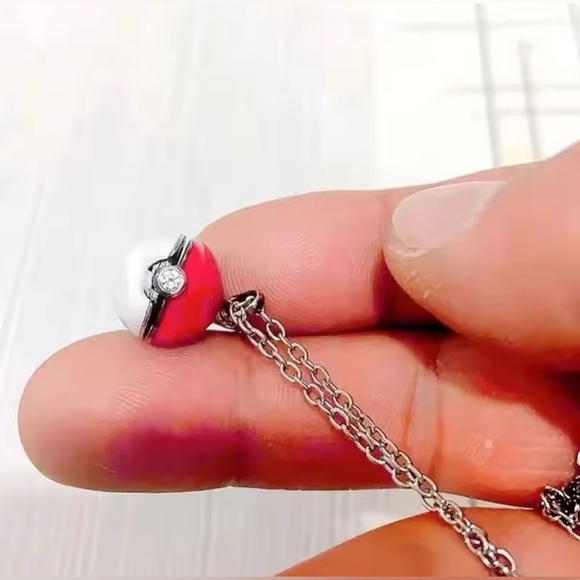925 Sterling Silver Pokemon Pokeball Enameled Opening Poison Pendant Necklace - Picture 3 of 7